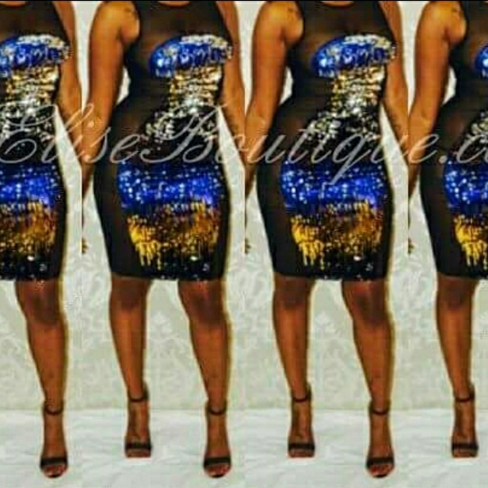 JELISEBOUTIQUE Multi color sequins mesh midi dress